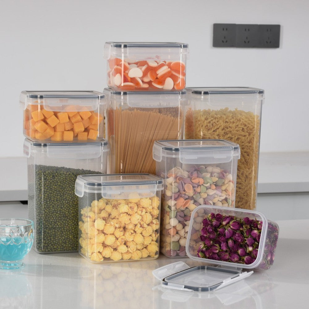 Cutii de depozitare alimente, Vivimall, Set din 8 Cutii pentru Condimente, Cereale, Cutii pentru Bucatarie, din Plastic PP, Cutii Alimentare, Diferite Dimensiuni, Transparente - vivimall.ro