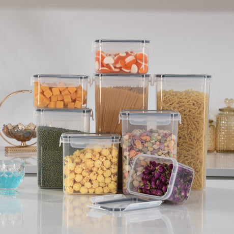 Cutii De Depozitare Alimente, Set Din 8 Cutii Pentru Condimente, Cereale, Cutii Pentru Bucatarie, Din Plastic Pp, Cutii Alimentare, Diferite Dimensiuni, Transparente - vivimall.ro