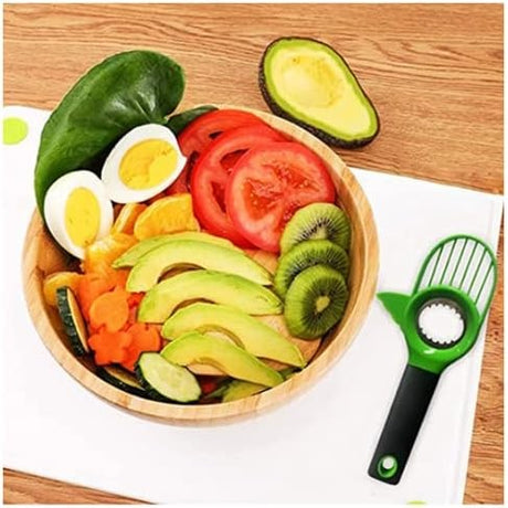 Cutit 3In1 Pentru Avocado, Cutit, Scoatere Miez Si Feliator Pulpa, Din Pp Si Otel Inoxidabil, Negru/Verde - vivimall.ro