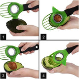 Cutit 3in1 pentru Avocado, Vivimall, Cutit, Scoatere Miez si Feliator Pulpa, din PP si Otel Inoxidabil, Negru/Verde - vivimall.ro