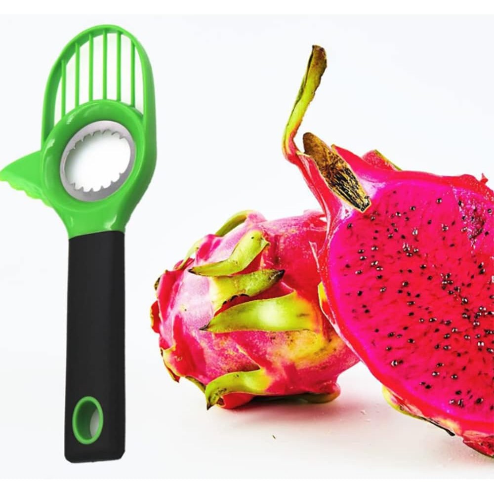 Cutit 3In1 Pentru Avocado, Cutit, Scoatere Miez Si Feliator Pulpa, Din Pp Si Otel Inoxidabil, Negru/Verde - vivimall.ro