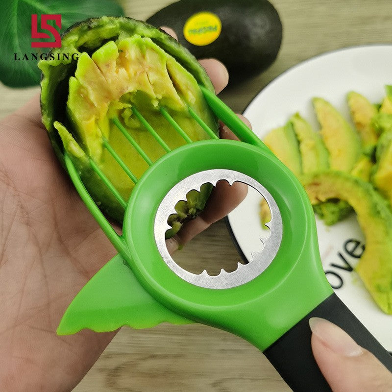 Cutit 3In1 Pentru Avocado, Cutit, Scoatere Miez Si Feliator Pulpa, Din Pp Si Otel Inoxidabil, Negru/Verde - vivimall.ro