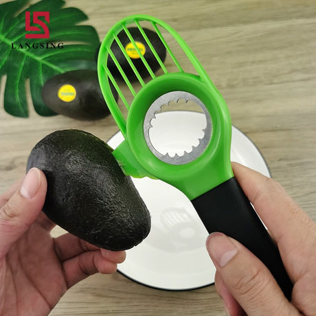 Cutit 3In1 Pentru Avocado, Cutit, Scoatere Miez Si Feliator Pulpa, Din Pp Si Otel Inoxidabil, Negru/Verde - vivimall.ro