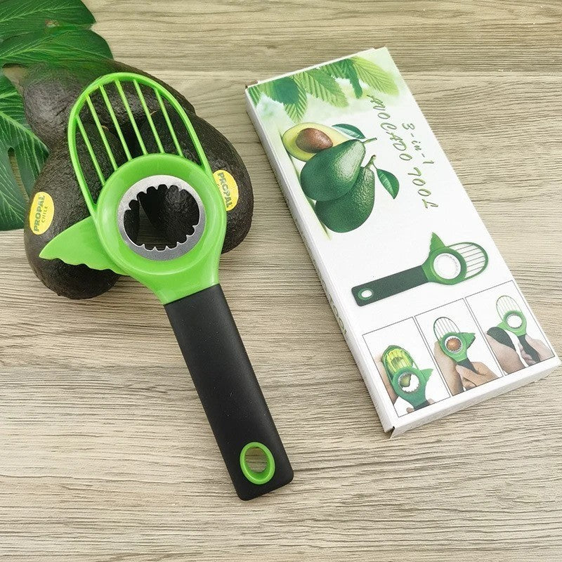 Cutit 3In1 Pentru Avocado, Cutit, Scoatere Miez Si Feliator Pulpa, Din Pp Si Otel Inoxidabil, Negru/Verde - vivimall.ro