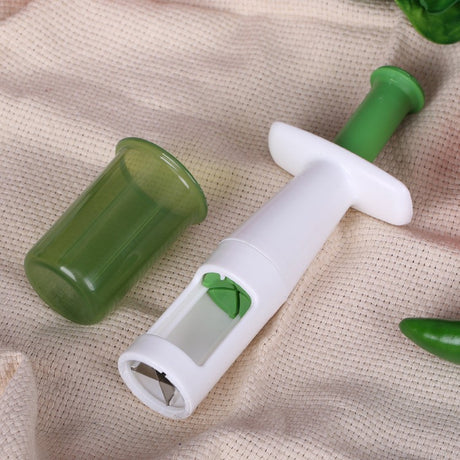 Cutit Feliator pentru Legume si Fructe mici, Vivimall, Feliator pentru Rosii Cherry, Feliator pentru Masline, Ustensila de Feliat Fructe si Legume, 18 x 6,5 cm, Verde - vivimall.ro