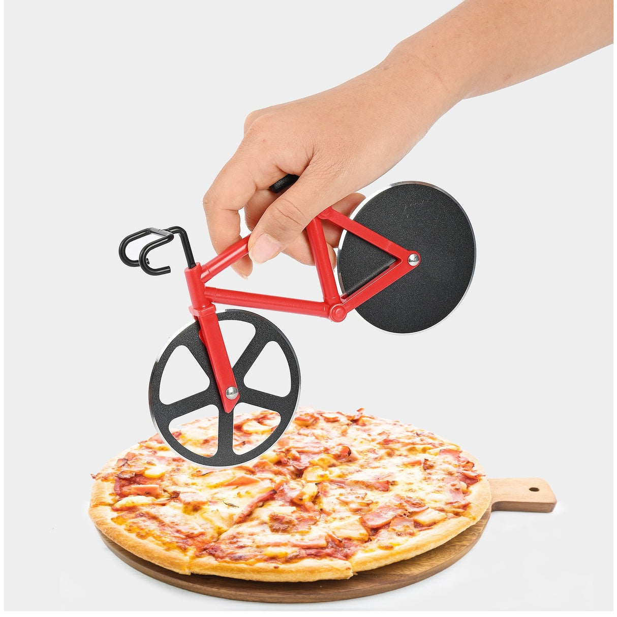 Cutit Pizza Creativ In Forma De Bicicleta, Cu Suport Pentru Cutit, 19 X 12.5 Cm, Otel/Pp, Negru - vivimall.ro