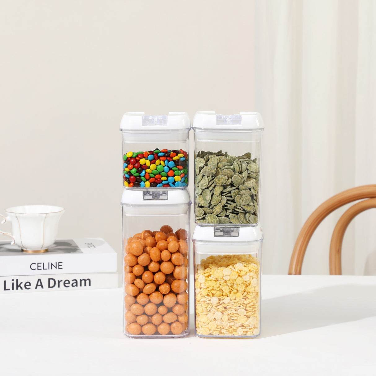 Cuutii De Depozitare Alimente, Set Din 4 Cutii Pentru Condimente In Bucatarie, Cutii De Tip Container, Diferite Dimensiuni, Cu Capac Ermetic, Din Plastic Pp, Transparent - vivimall.ro