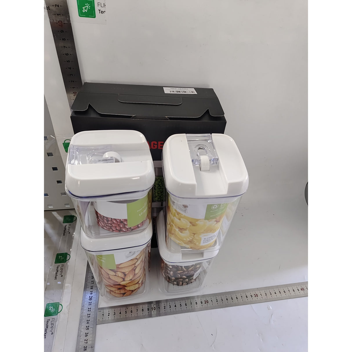 Cuutii de Depozitare Alimente, Vivimall, Set din 4 Cutii pentru Condimente in Bucatarie, Cutii de tip Container, Diferite Dimensiuni, cu Capac Ermetic, din Plastic PP, Transparent - vivimall.ro