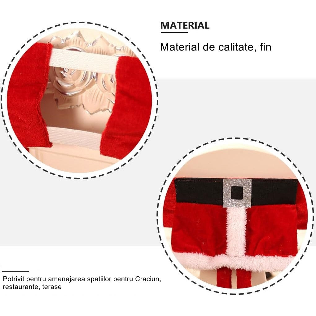 Decoratiune pentru scaun cu tematica de Craciun Vivimall, elastica, material textil/poliester, 46 x 30 cm, rosu
