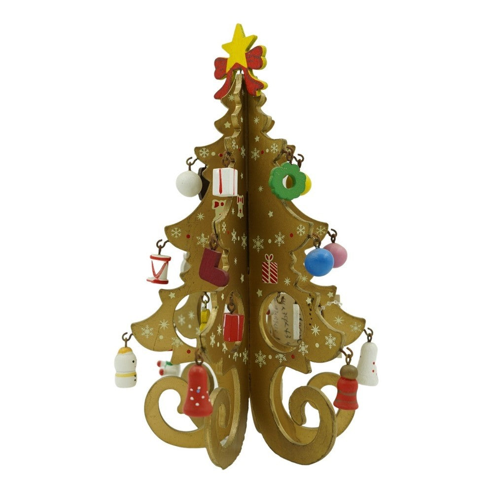 Decoratiune Craciun, Brad, 6 Cavitati Cu Ornamente, Lemn