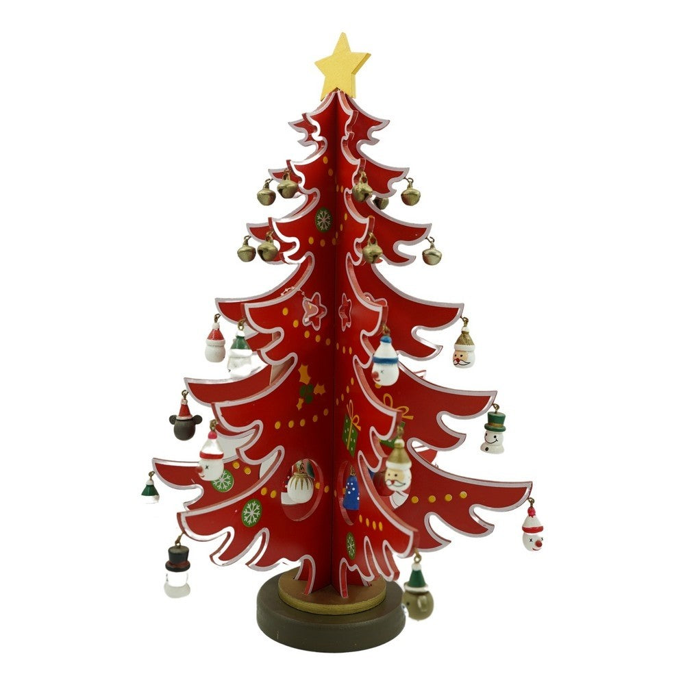 Decoratiune Craciun, Brad, Rosu/, 15 Cavitati Cu Ornamente, Lemn
