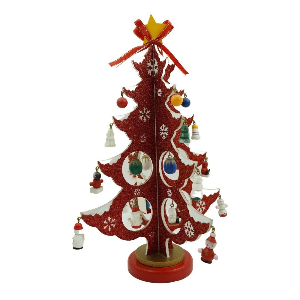 Decoratiune Craciun, Brad, Rosu/, 8 Cavitati Cu Ornamente, Lemn