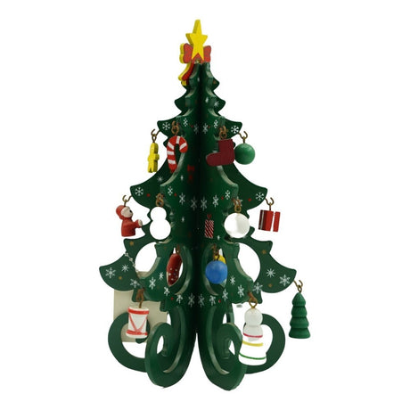 Decoratiune Craciun, Brad, 6 Cavitati Cu Ornamente, Lemn