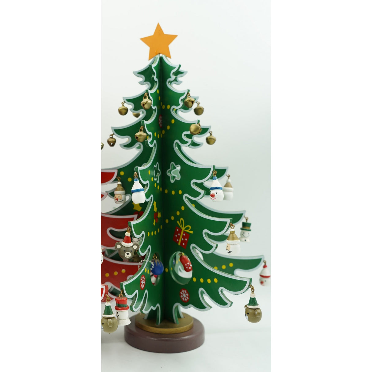 Decoratiune Craciun, Brad, Verde/Alb, 15 cavitati cu ornamente, 25.5 cm x 33 cm, Lemn, Flippy