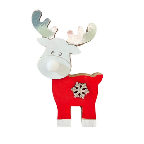 Decoratiune Craciun Cu Lumina, Ren, Lumina -Cald, 16 Cm, Rosu - vivimall.ro