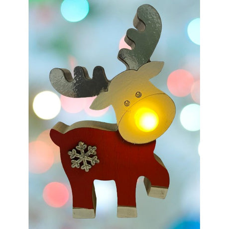 Decoratiune Craciun cu lumina, Ren, lumina alb-cald, 16 cm, Rosu, Model 2