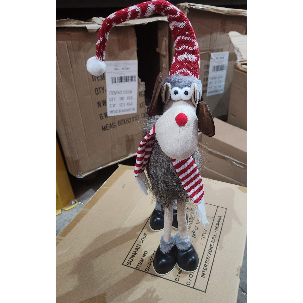 Figurina de Craciun, Flippy, Ren 3D, din Panza si Polistiren, 70 cm Inaltime, Multicolor