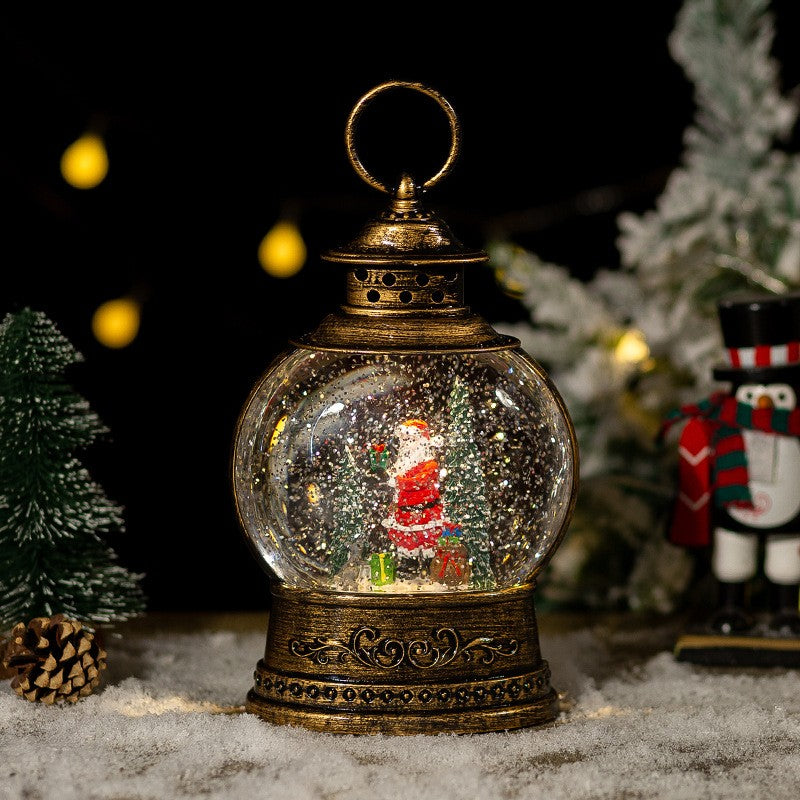 Decoratiune Craciun, Tip Felinar, Figurine Mos Craciun Cu Cadouri, 3 Moduri, Functie Muzicala, Zapada In Miscare, Functioneaza Cu Baterii ( 3 X Aa Neincluse), Cablu Usb (Inclus), Model Vintage Negru -, Alb Cald