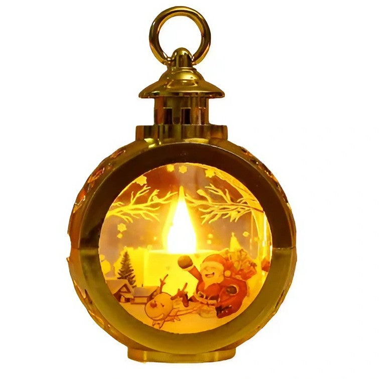 Decoratiune Craciun Tip Felinare Cu Baterii,Lumanare Cu Geam Si Inscriptie Mos Craciun Cu Sanie,Lumina Alb Cald,Baterii Incluse