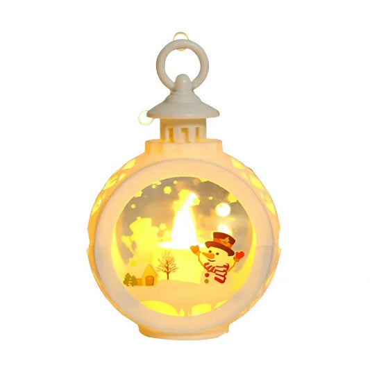 Decoratiune Craciun tip Felinare cu baterii, 13.5 x 9 cm,Lumanare cu geam si inscriptie om de zapada,lumina alb cald,baterii incluse,Alb - vivimall.ro