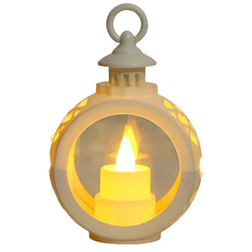 Decoratiune Craciun Tip Felinare Cu Baterii,Lumanare Cu Lumina Fara Geam,Baterii Incluse,Alb