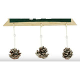 Decoratiune Craciun din Lemn, Flippy, Model Scris Xmas, Conuri Atarnate, cu Inimioara 25x9 cm, pentru Brad sau Usa, Verde/Argintiu