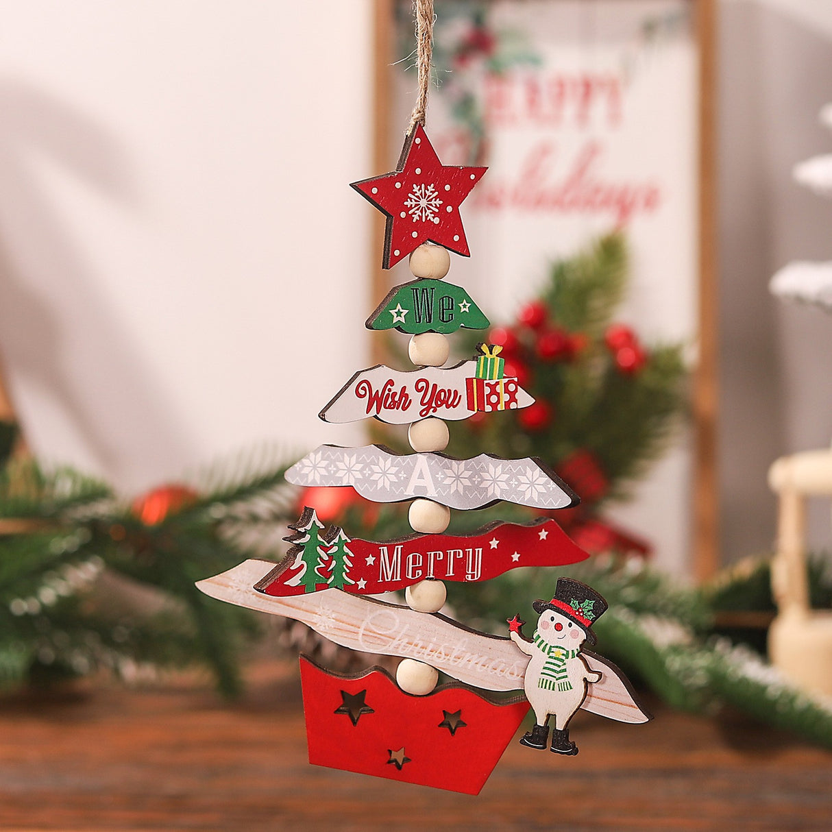 Decoratiune De Craciun Din Lemn, Cu Snur Pentru Agatare In Brad, Scris We Wish You A Merry Christmas - vivimall.ro