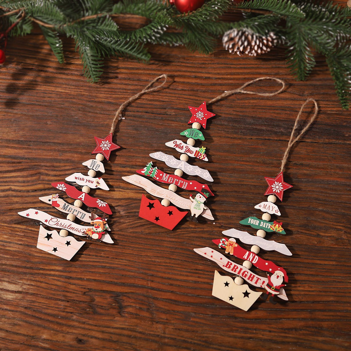 Decoratiune De Craciun Din Lemn, Cu Snur Pentru Agatare In Brad, Scris We Wish You A Merry Christmas - vivimall.ro