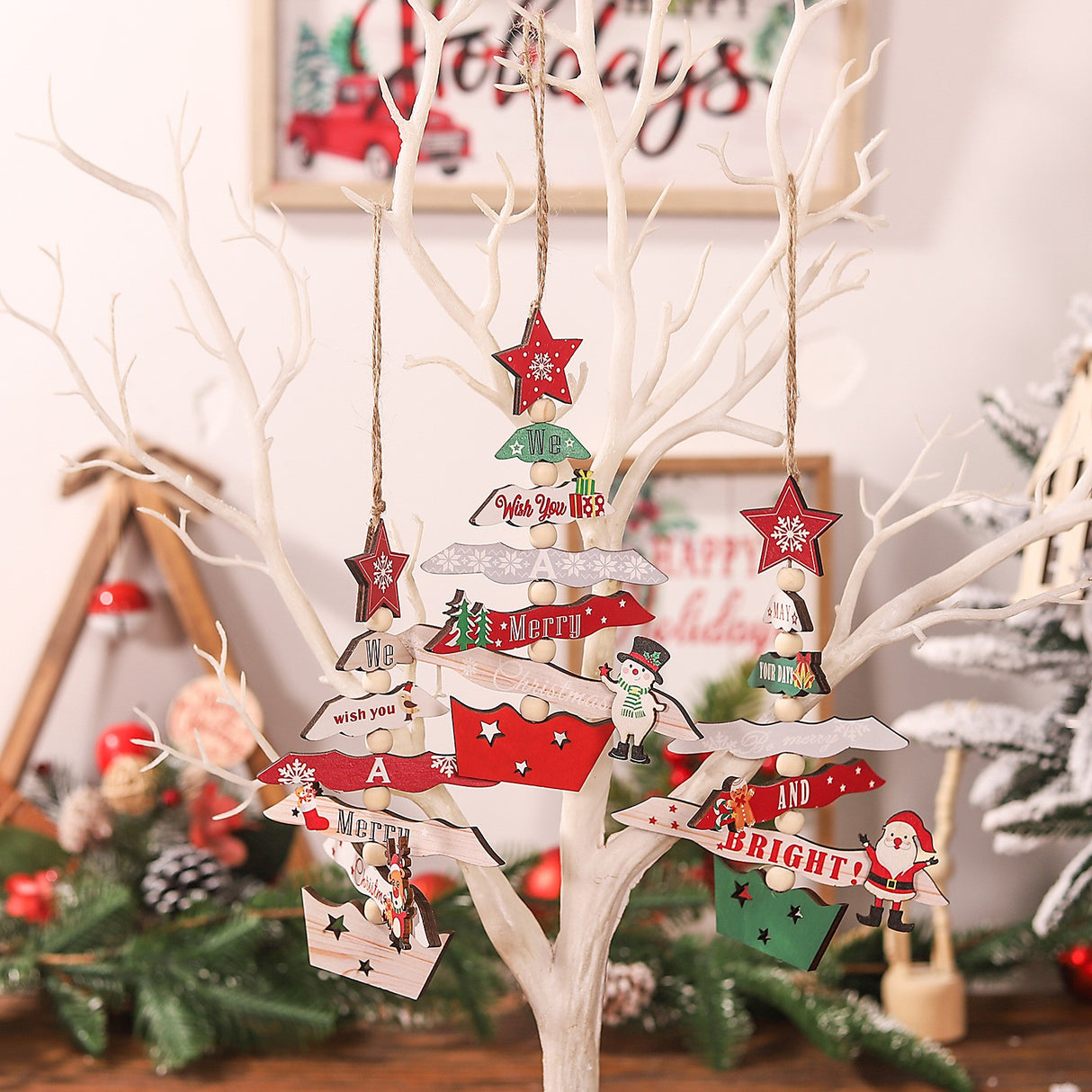 Decoratiune De Craciun Din Lemn, Cu Snur Pentru Agatare In Brad, Scris We Wish You A Merry Christmas - vivimall.ro