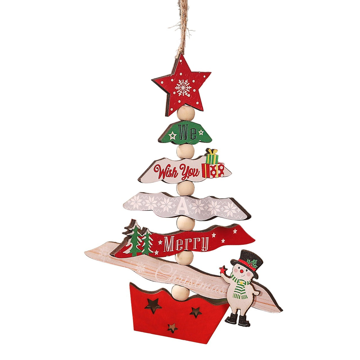Decoratiune De Craciun Din Lemn, Cu Snur Pentru Agatare In Brad, Scris We Wish You A Merry Christmas - vivimall.ro