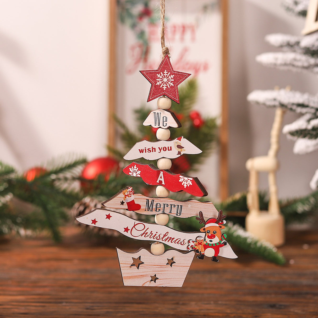 Decoratiune De Craciun Din Lemn, Cu Snur Pentru Agatare In Brad, Scris We Wish You A Merry Christmas - vivimall.ro