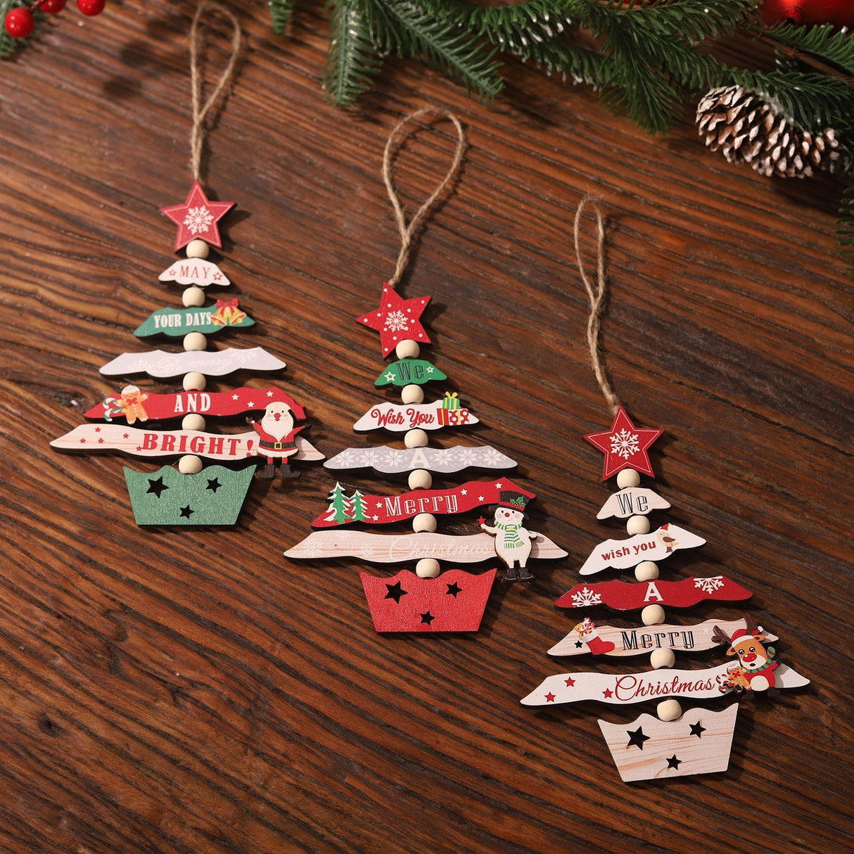 Decoratiune De Craciun Din Lemn, Cu Snur Pentru Agatare In Brad, Scris We Wish You A Merry Christmas - vivimall.ro