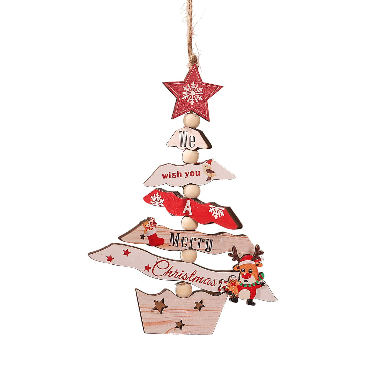 Decoratiune De Craciun Din Lemn, Cu Snur Pentru Agatare In Brad, Scris We Wish You A Merry Christmas - vivimall.ro