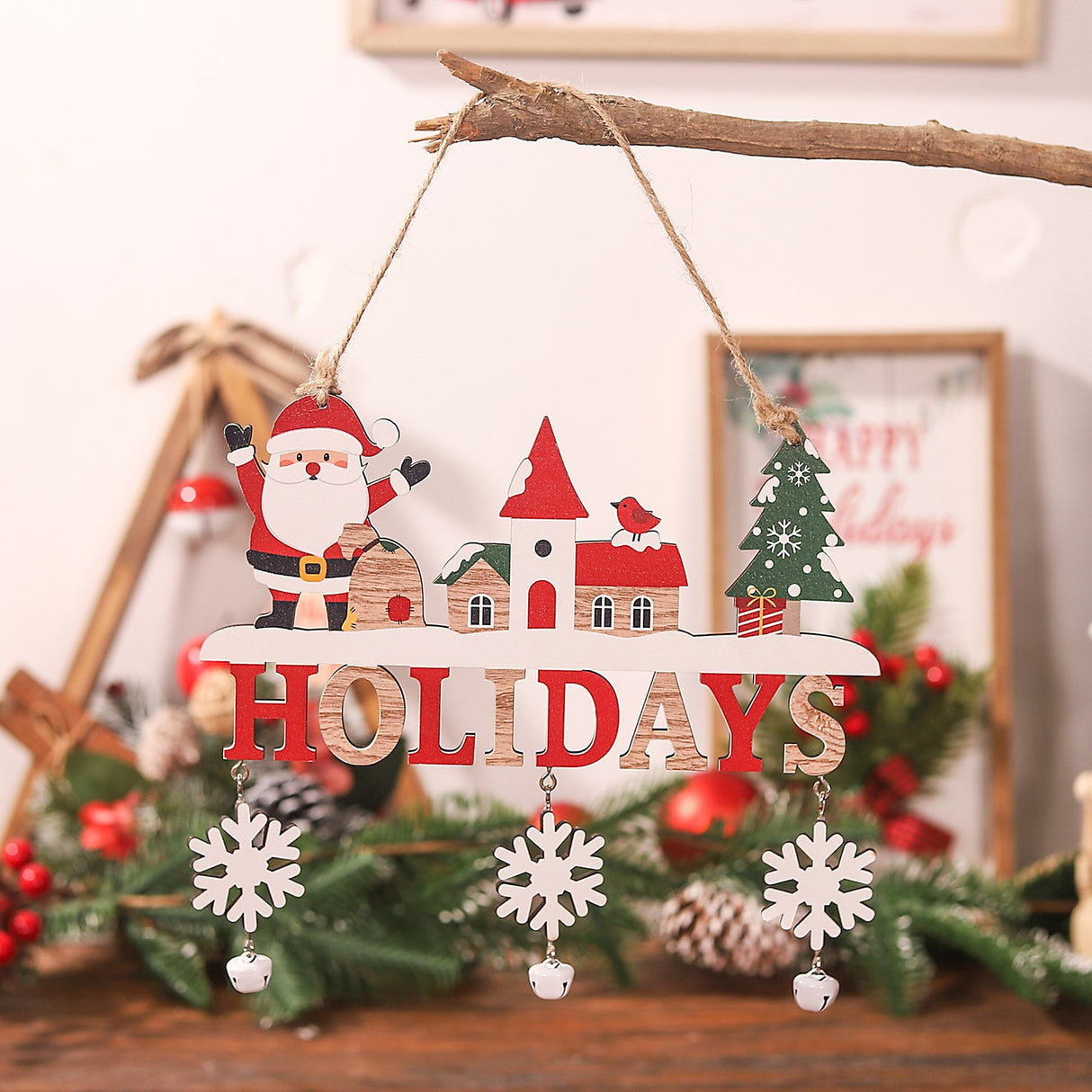 Decoratiune De Craciun Din Lemn, Cu Snur Pentru Agatare In Brad, Scris Let It Snow - vivimall.ro