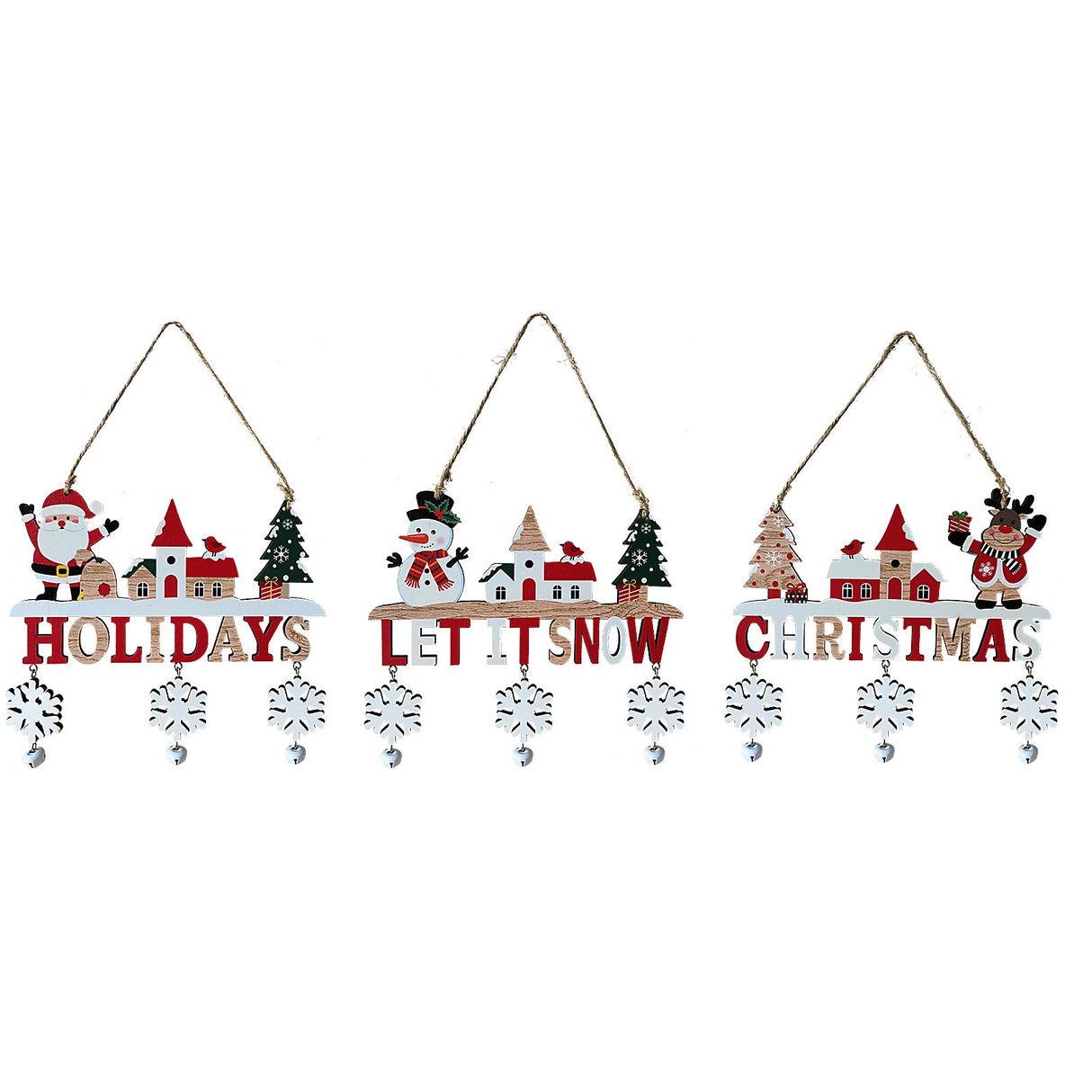 Decoratiune De Craciun Din Lemn, Cu Snur Pentru Agatare In Brad, Scris Let It Snow - vivimall.ro