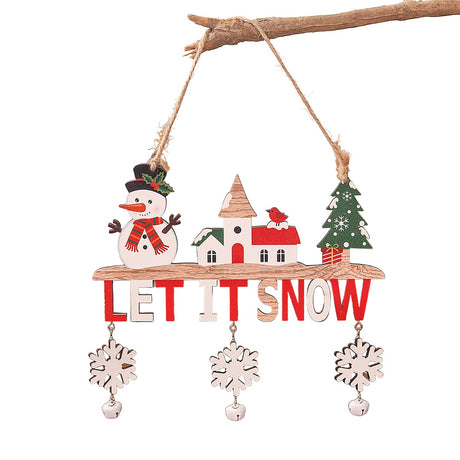 Decoratiune De Craciun Din Lemn, Cu Snur Pentru Agatare In Brad, Scris Let It Snow - vivimall.ro