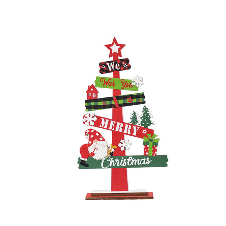 Decoratiune de Craciun din Lemn, Flippy, pentru Masa, Model Bradut, Scris We Wish You A Merry Christmas, 21.5x12.2x4 cm, Multicolor - vivimall.ro