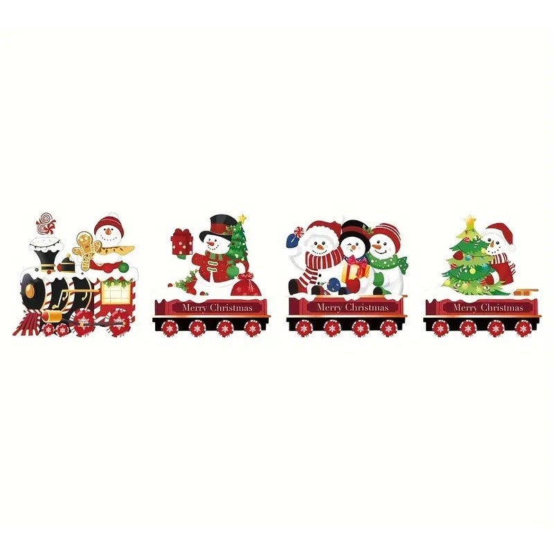 Decoratiune De Craciun, Pentru Gradina, Tip Trenulet, 4 Figurine + Bete De Infipt In Pamant, Din Plastic, Impermeabil - vivimall.ro