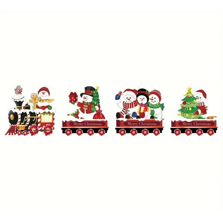 Decoratiune De Craciun, Pentru Gradina, Tip Trenulet, 4 Figurine + Bete De Infipt In Pamant, Din Plastic, Impermeabil - vivimall.ro