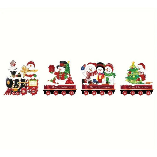 Decoratiune de Craciun, Vivimall, pentru Gradina, Tip Trenulet, 4 Figurine + Bete de Infipt in Pamant, din Plastic, Impermeabil, Model Oameni de Zapada, Multicolor - vivimall.ro