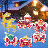 Decoratiune de Craciun, Flippy, pentru Gradina, Tip Trenulet, 7 Figurine + Bete de Infipt in Pamant, din Plastic, Impermeabil, Model Renii Joy si Noel, Multicolor