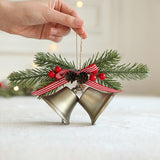 Decoratiune de Craciun pentru Brad, Flippy, Model 2 Clopotei de Craciun cu Crenguta de Brad, Decoratiune pentru Interior de Craciun, Albastru fier - vivimall.ro