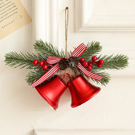 Decoratiune de Craciun pentru Brad, Flippy, Model 2 Clopotei de Craciun cu Crenguta de Brad, Decoratiune pentru Interior de Craciun, Rosu lucios - vivimall.ro