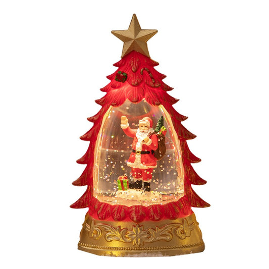 Decoratiune de Craciun tip Brad, Vivimall, Glob de Cristal cu Fulgi de Zapada, Model Mos Craciun, Iluminare LED, 16 x 9 x 5 cm, Carcasa Vintage Rosu, Transparent - vivimall.ro