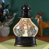 Decoratiune De Craciun Tip Felinar, Glob De Cristal Cu Fulgi De Zapada, Ornamentat Cu Luminite Interioare, Rama Neagra - vivimall.ro