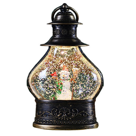 Decoratiune De Craciun Tip Felinar, Glob De Cristal Cu Fulgi De Zapada, Ornamentat Cu Luminite Interioare, Rama Neagra - vivimall.ro