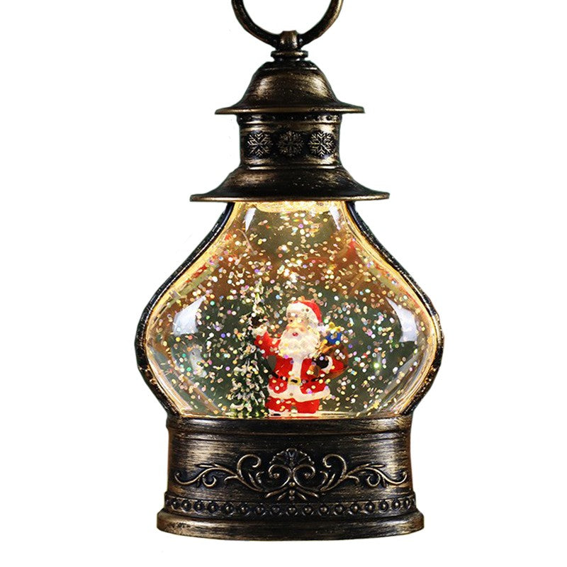 Decoratiune De Craciun Tip Felinar, Glob De Cristal Cu Fulgi De Zapada, Ornamentat Cu Luminite Interioare, Rama Neagra - vivimall.ro