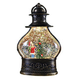 Decoratiune De Craciun Tip Felinar, Glob De Cristal Cu Fulgi De Zapada, Ornamentat Cu Luminite Interioare, Rama Neagra - vivimall.ro