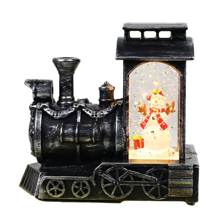 Decoratiune De Craciun Tip Locomotiva, Glob De Cristal Cu Fulgi De Zapada, Iluminare Led, Carcasa Vintage Bronze - vivimall.ro