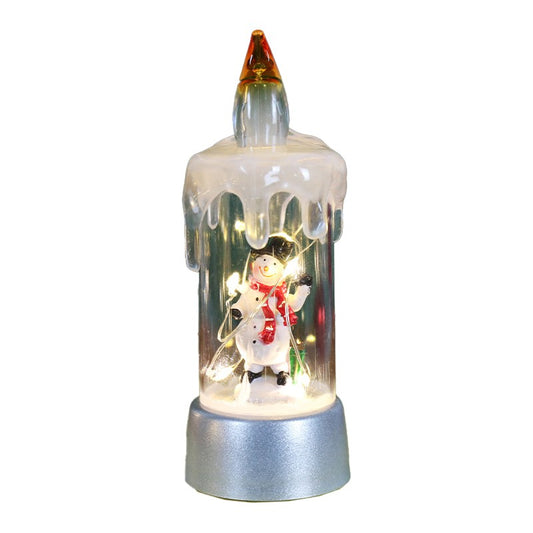 Decoratiune de Craciun tip Lumanare, Vivimall, Lumanare de Cristal fara Fulgi de Zapada, Model Om de Zapada, Iluminare LED, 13 x 5 x 5 cm, Baza Gri, Transparent - vivimall.ro